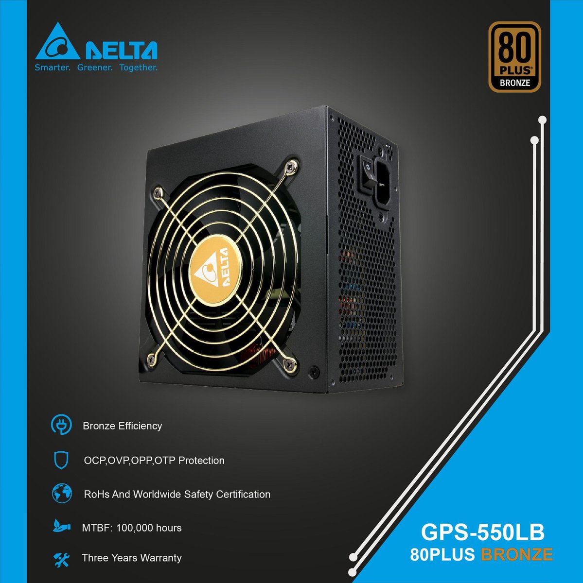 Deltae Voeding - Pc Voeding - Psu Atx Bronze 550 Watt Gaming Power Supply - afbeelding 4