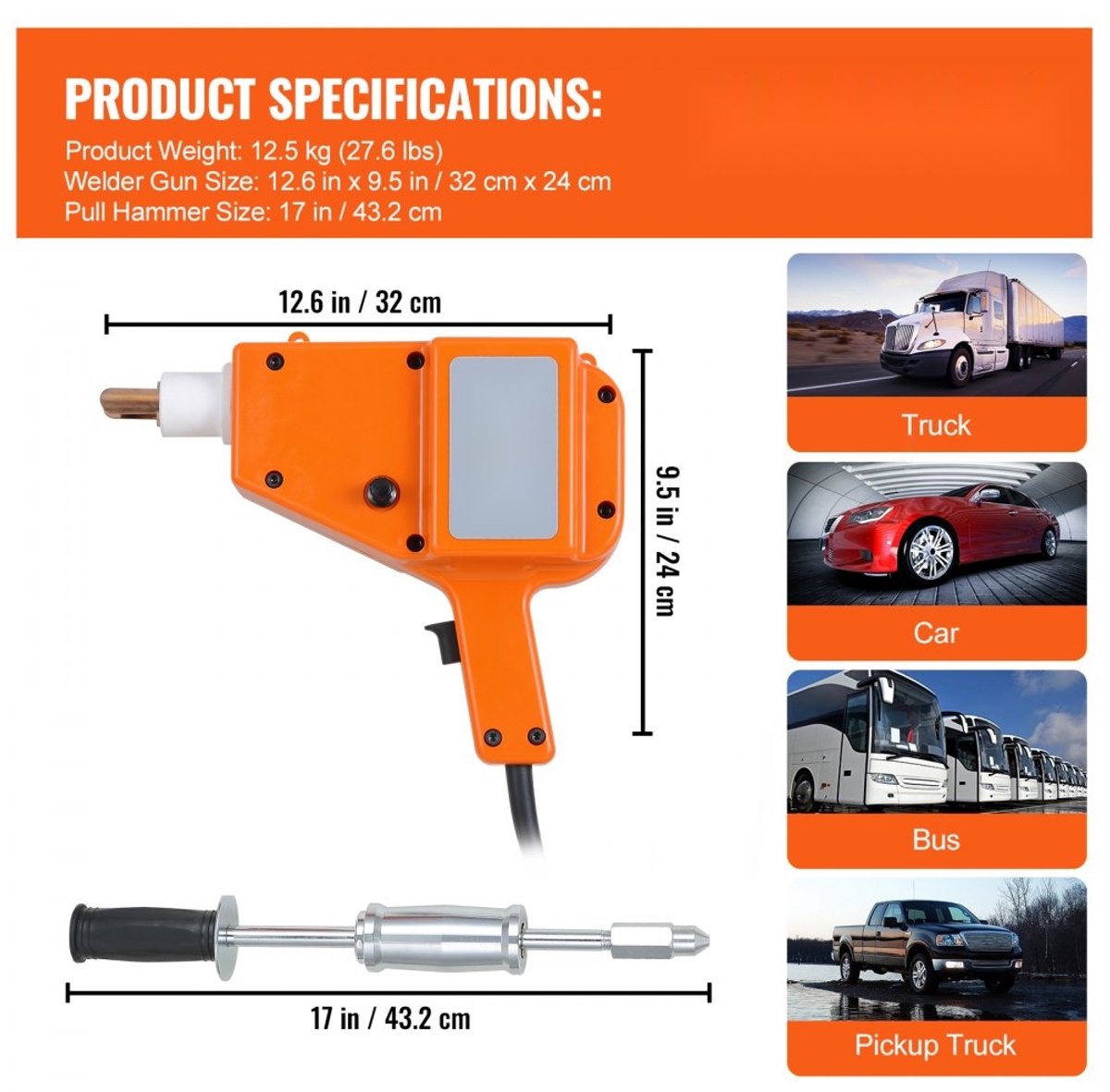 Carrosserie Spotter Puntlasapparaat / Uitdeukapparaat 800VA 1600A 800W Voeding (Orange) - afbeelding 8