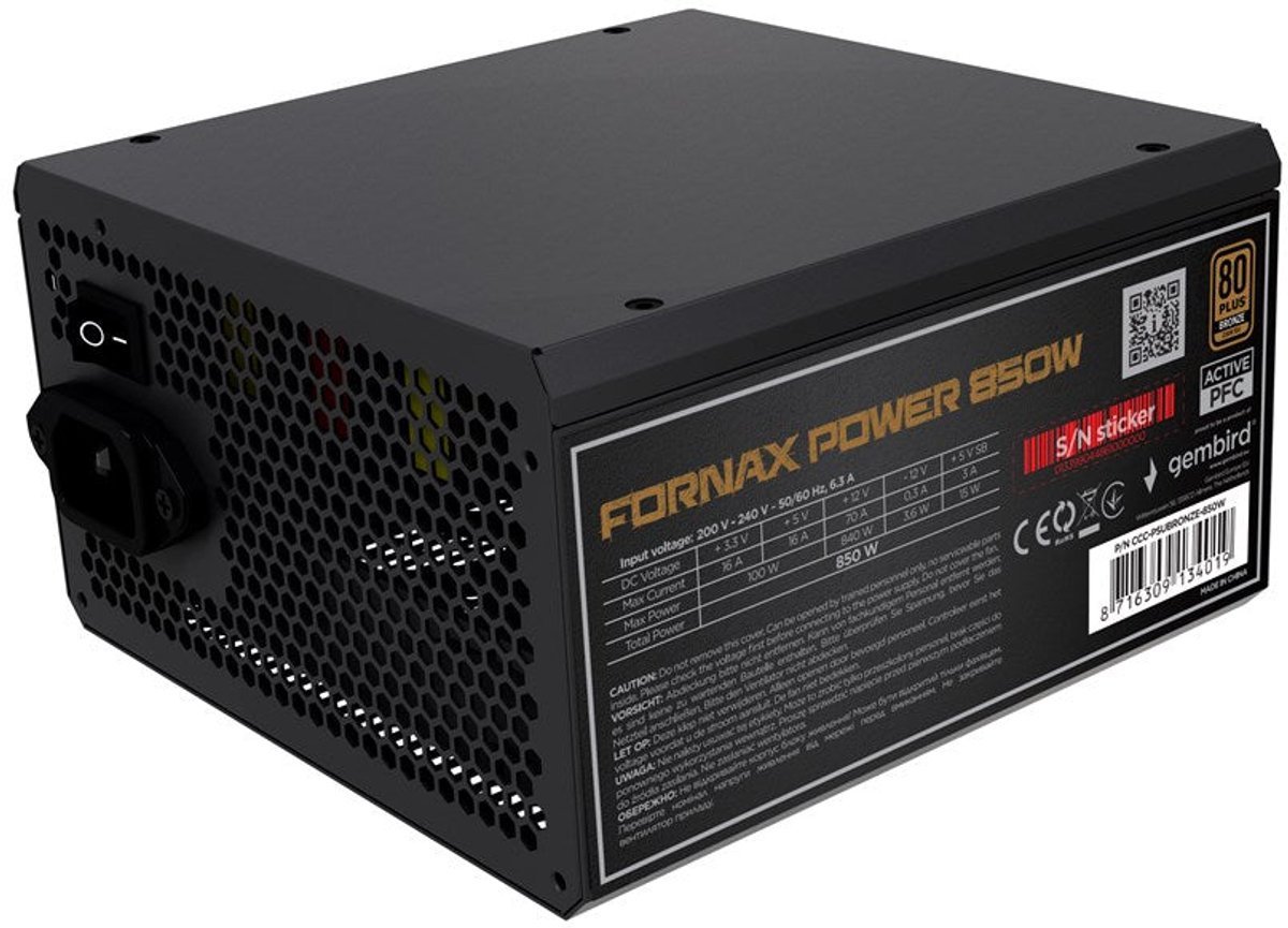 Gembird Gembird Ccc-Psubronze-850W Power Supply Unit Fornax Power 850W Active Pfc 12Cm Fan 80+Bronze Color Box
