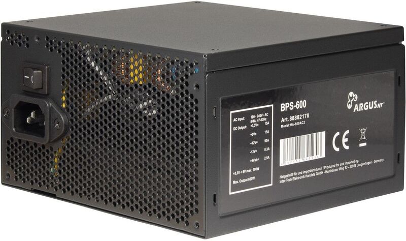 Inter tech argus bps 600 600w voeding 3 orig - Inter-Tech Argus BPS-600 unit 600W Zwart Voeding