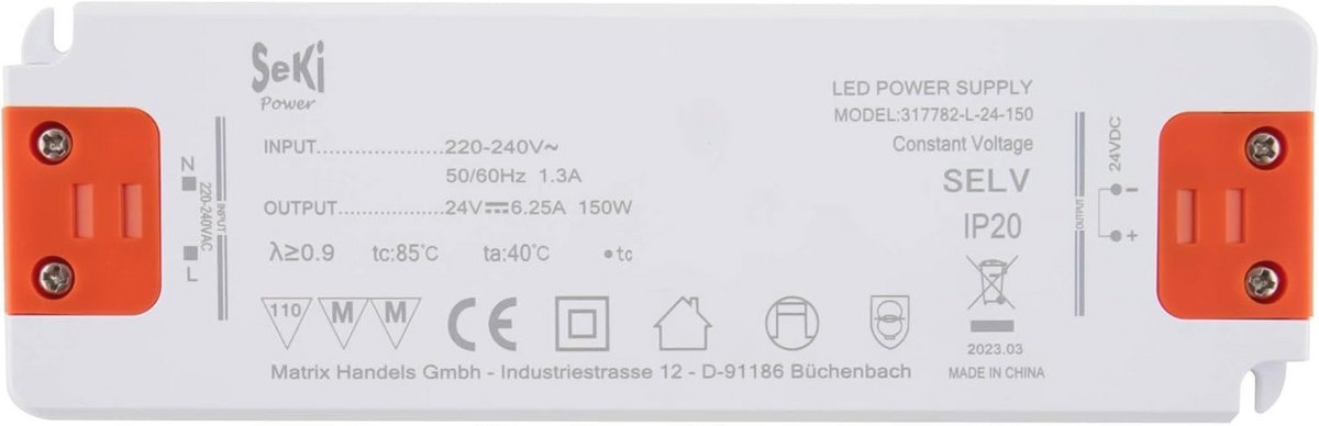 LED Led Voeding 24V 6,25A 150W - Transformer Voor Meubelinbouw