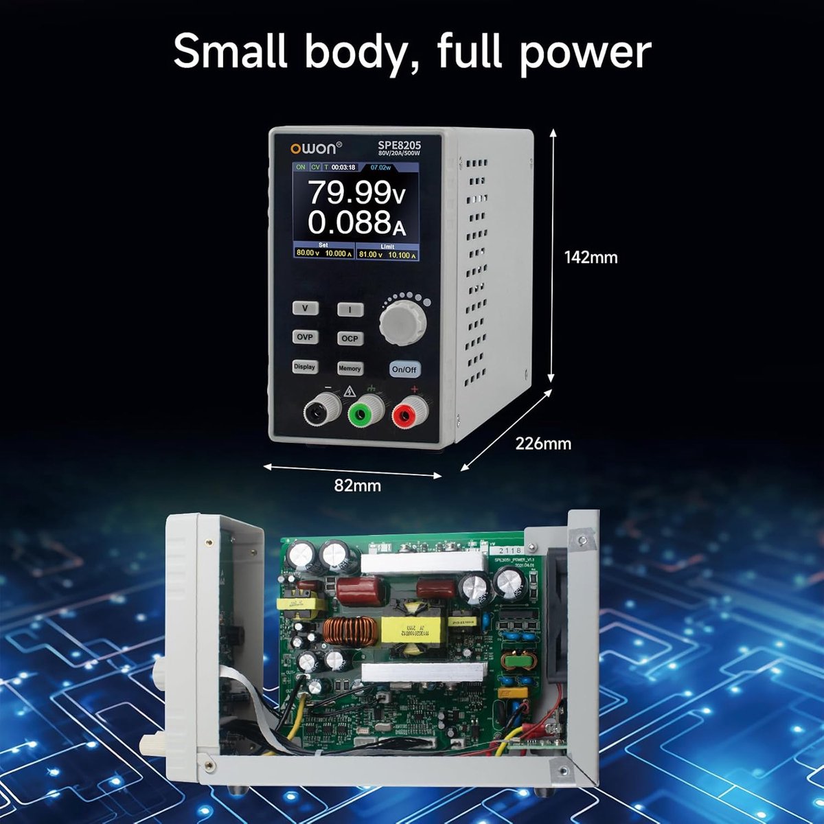 OWON SPE8205 Programmeerbare DC Laboratoriumvoeding 80V 20A 500W - afbeelding 2