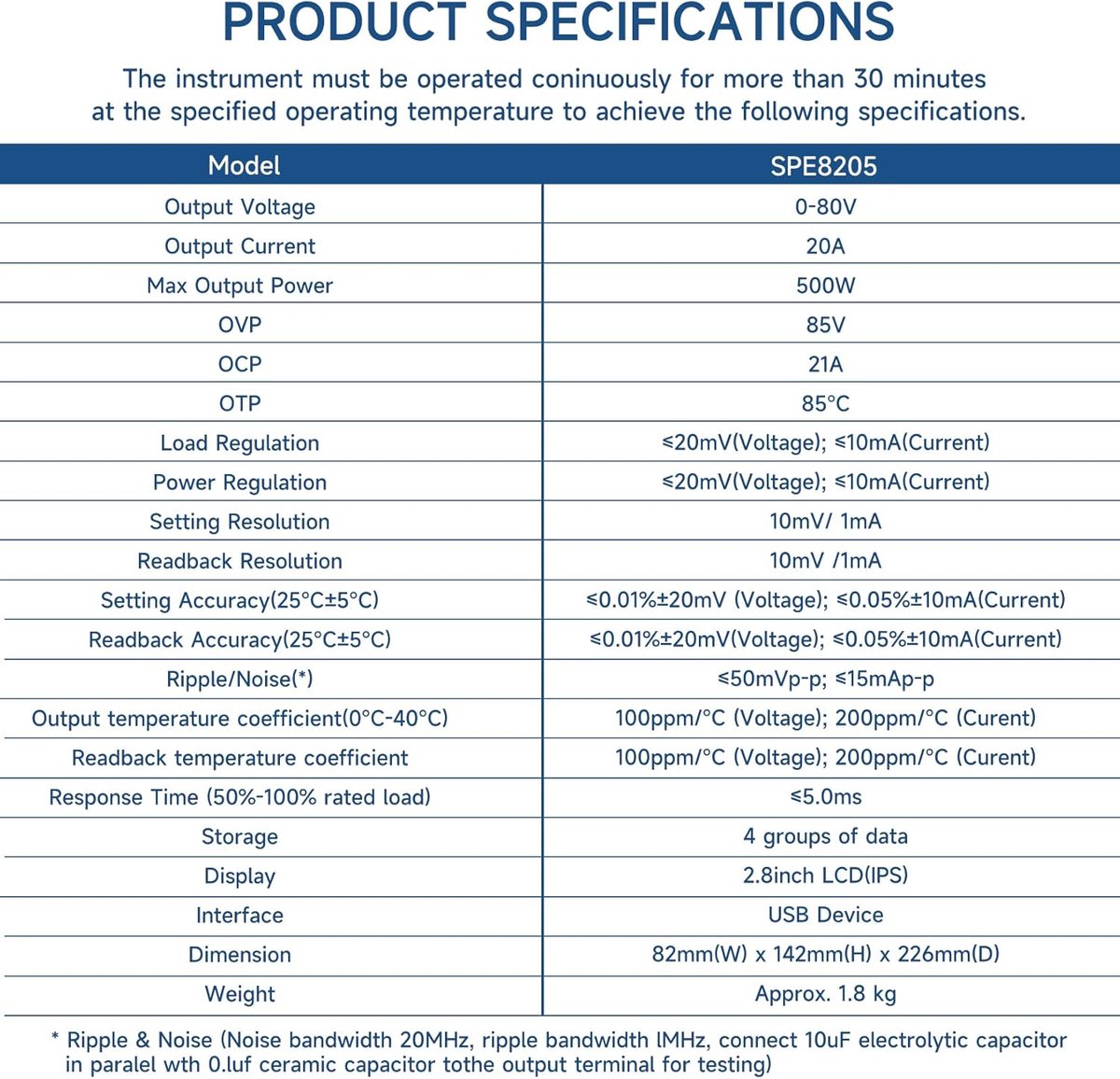 OWON SPE8205 Programmeerbare DC Laboratoriumvoeding 80V 20A 500W - afbeelding 7