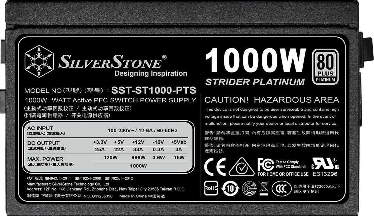 Silverstone 1000W Sst-St1000-Pts Atx 80+ Platinum Modular Power Supply voeding - afbeelding 7