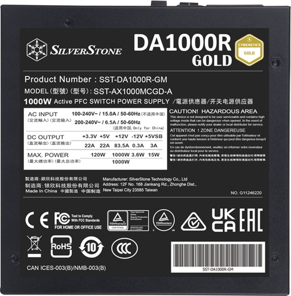 Silverstone Da1000R Gold - Voeding - Atx12V 3.0 - Cybernetics Gold - 1000 Watt - afbeelding 6