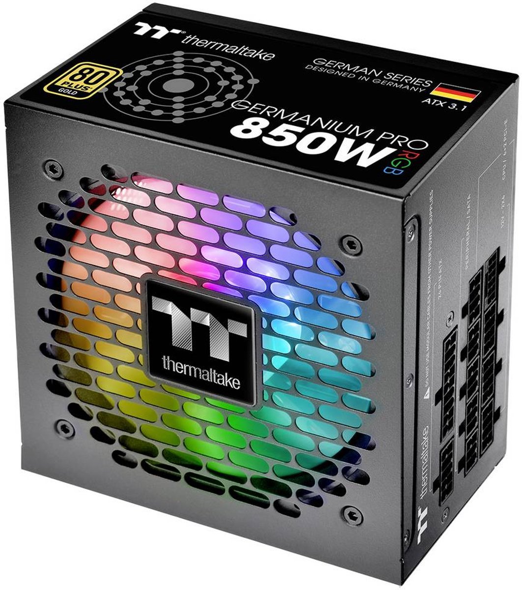 Thermaltake Thermaltake Germanium Pro Rgb 850W - Atx12V 3.1 - 80 Plus Gold - 850 Watt - Modulair - 100-240V - Actieve Pfc - Pcie 5.1 - 120Mm Hyb Fan - Zwart