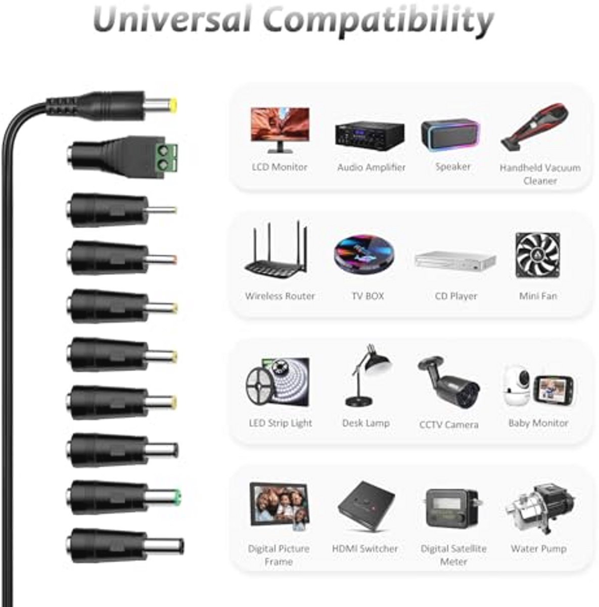 Adapter 12V 1A - 12W voeding - afbeelding 3