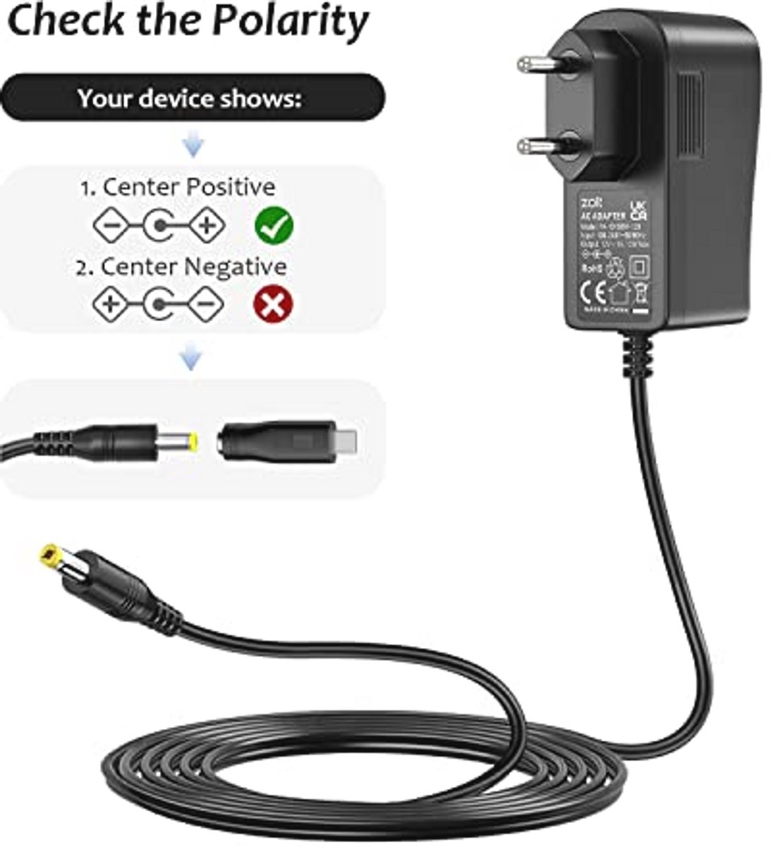 Adapter 12V 1A - 12W voeding - afbeelding 4