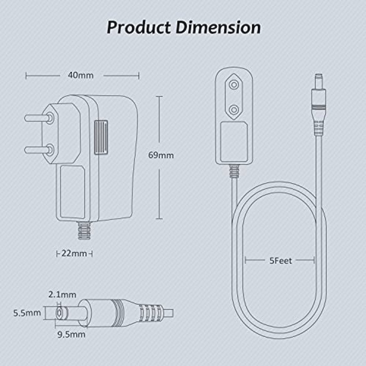 Adapter 12V 1A - 12W voeding - afbeelding 6