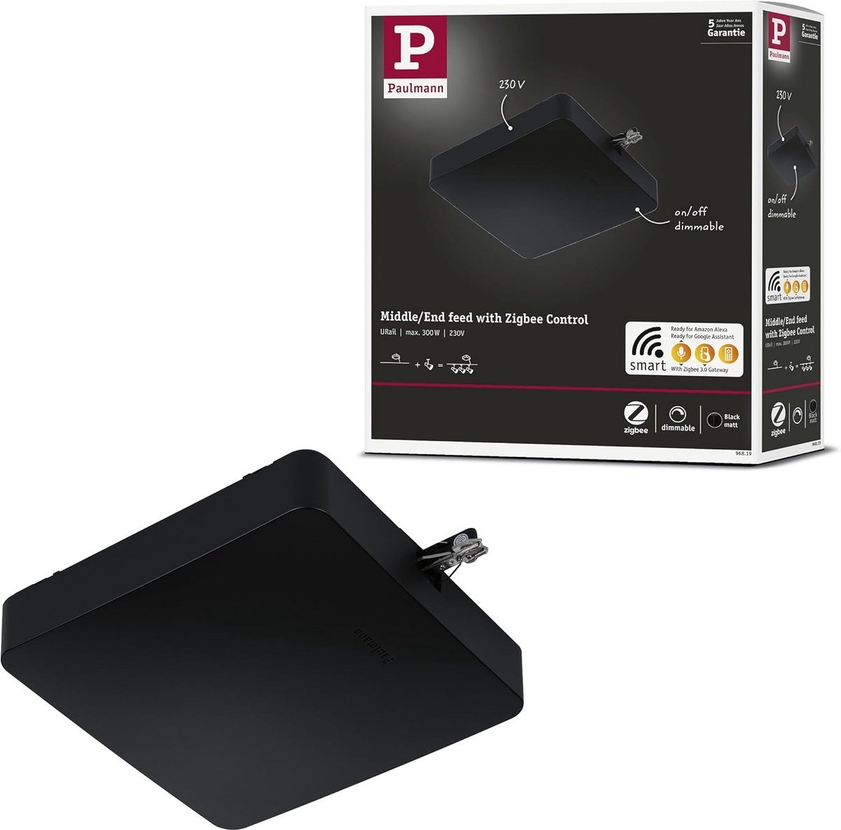 Zigbee Zigbee Railvoeding Smart Home Middenstuk 227X196Mm Max. 300W Mat Zwart