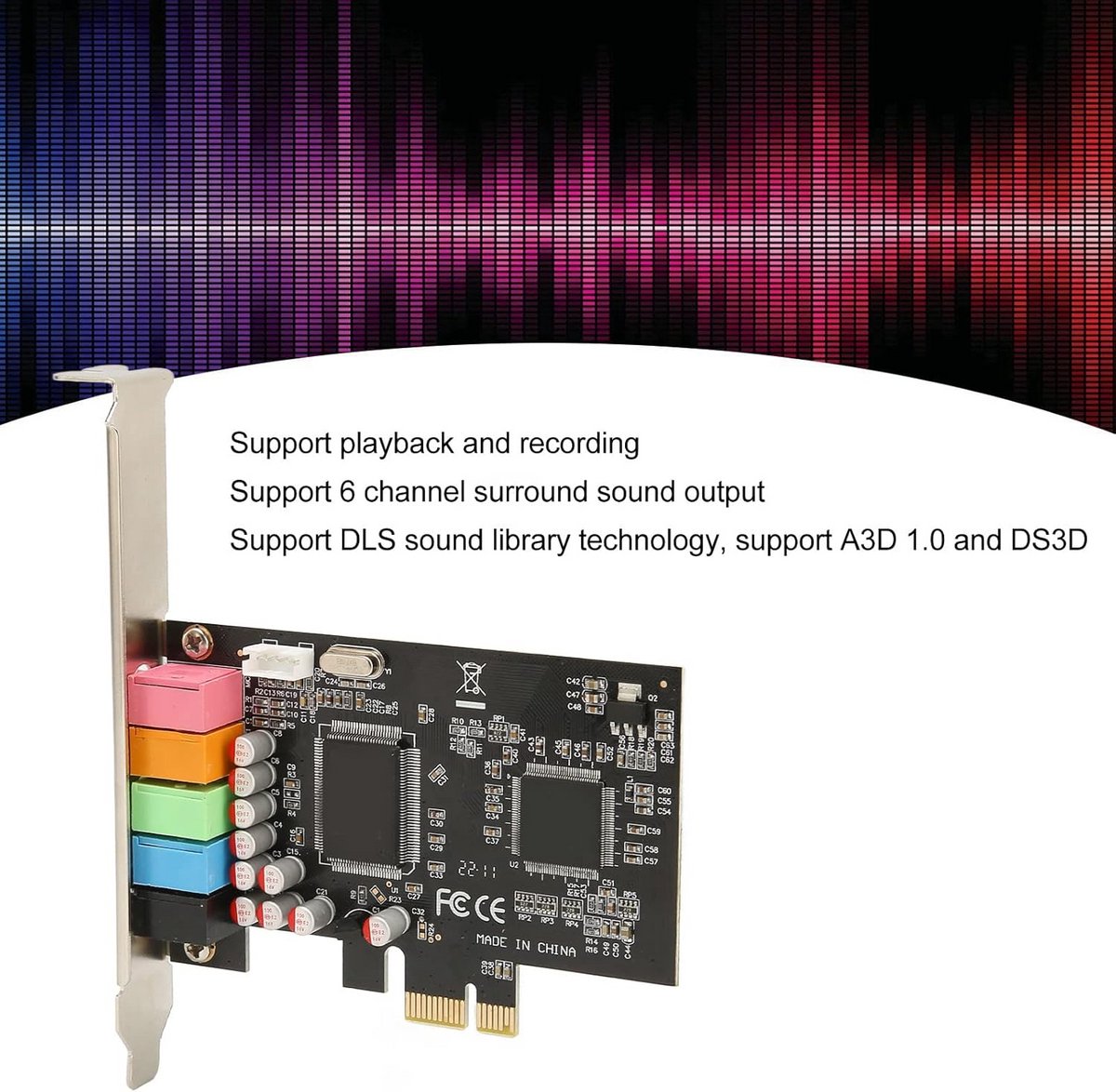 PCIe 5.1 Surround Soundkaart 24-bit 48KHz CMI8738 Chipset - afbeelding 6