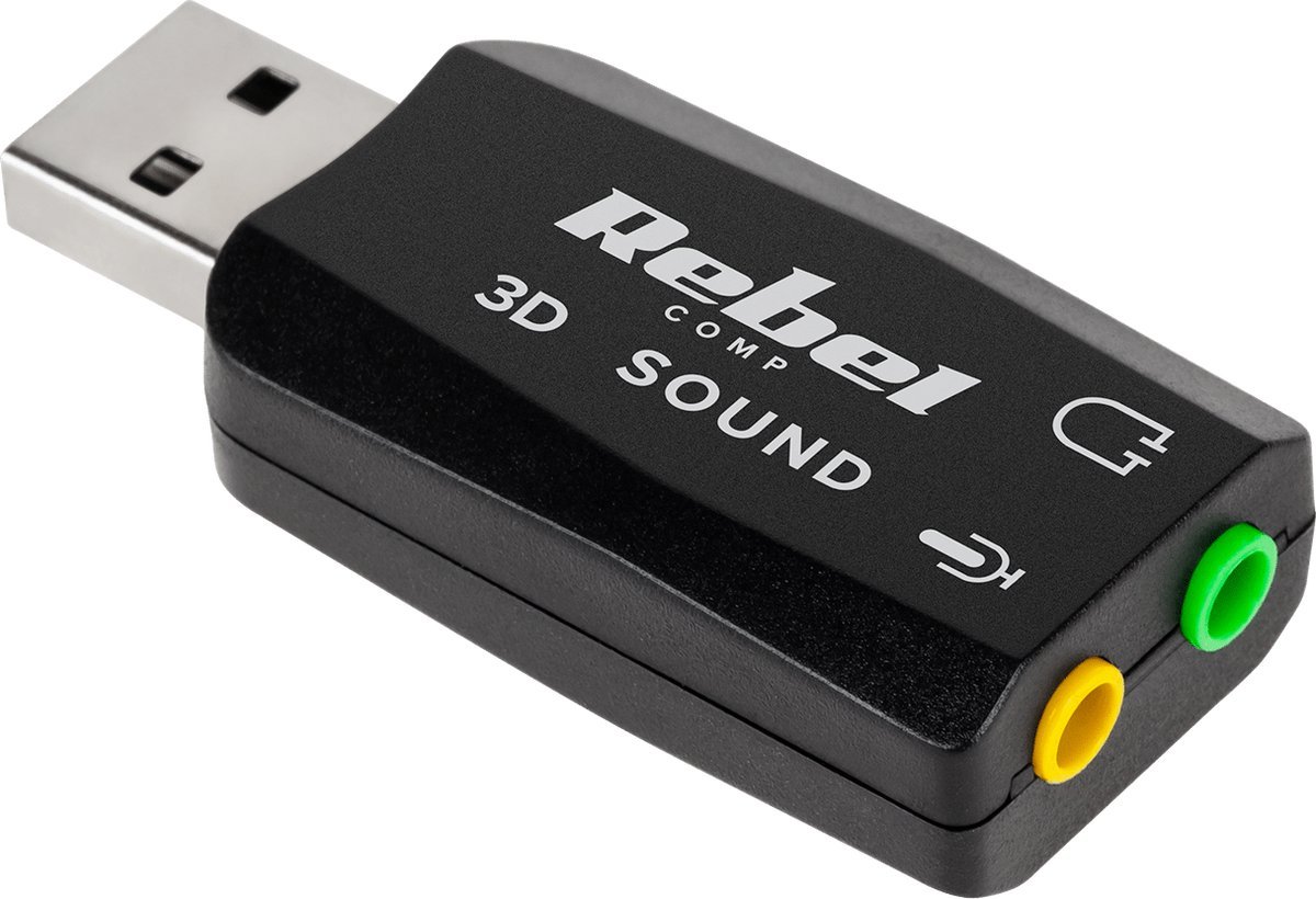 Rebel Rebel Usb Geluidskaart - 3D & Virtual 5.1 Sound - Mic + Koptelefoon - Zwart