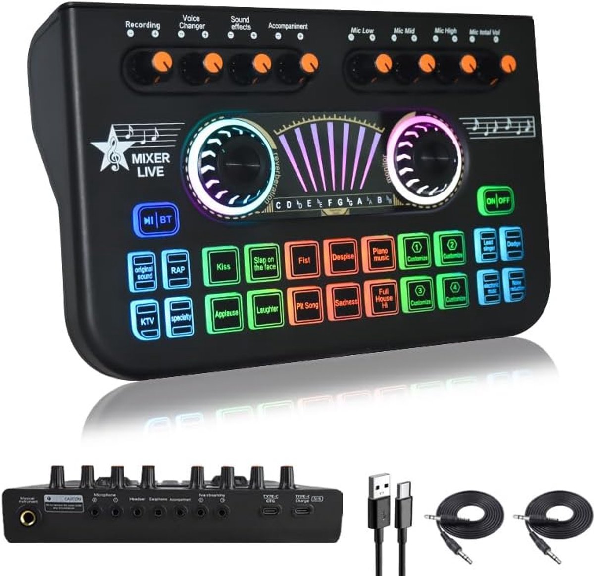 USB-voeding Usb-Voeding Geluidskaart Voor Live-Opnames Met Ingebouwde Nagalm, Ruisonderdrukking Met Één Klik En Meerdere Audiomodi - Zwart
