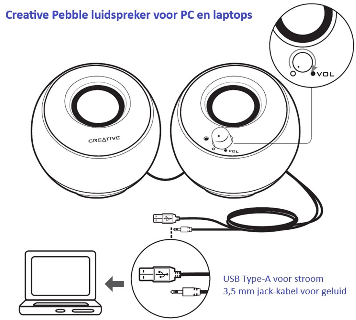 Creative Pebble Luidspreker Voor Pc En Laptops (Wit) - Moderne Usb-Aangedreven speaker - afbeelding 5