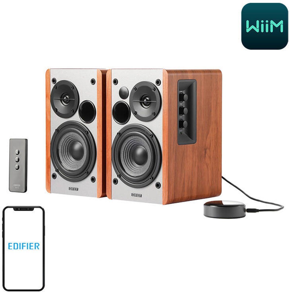 R1280T Boekenplank Luidsprekers met WiiM Mini Hi-Res Wi-Fi Streamer, 42W RMS