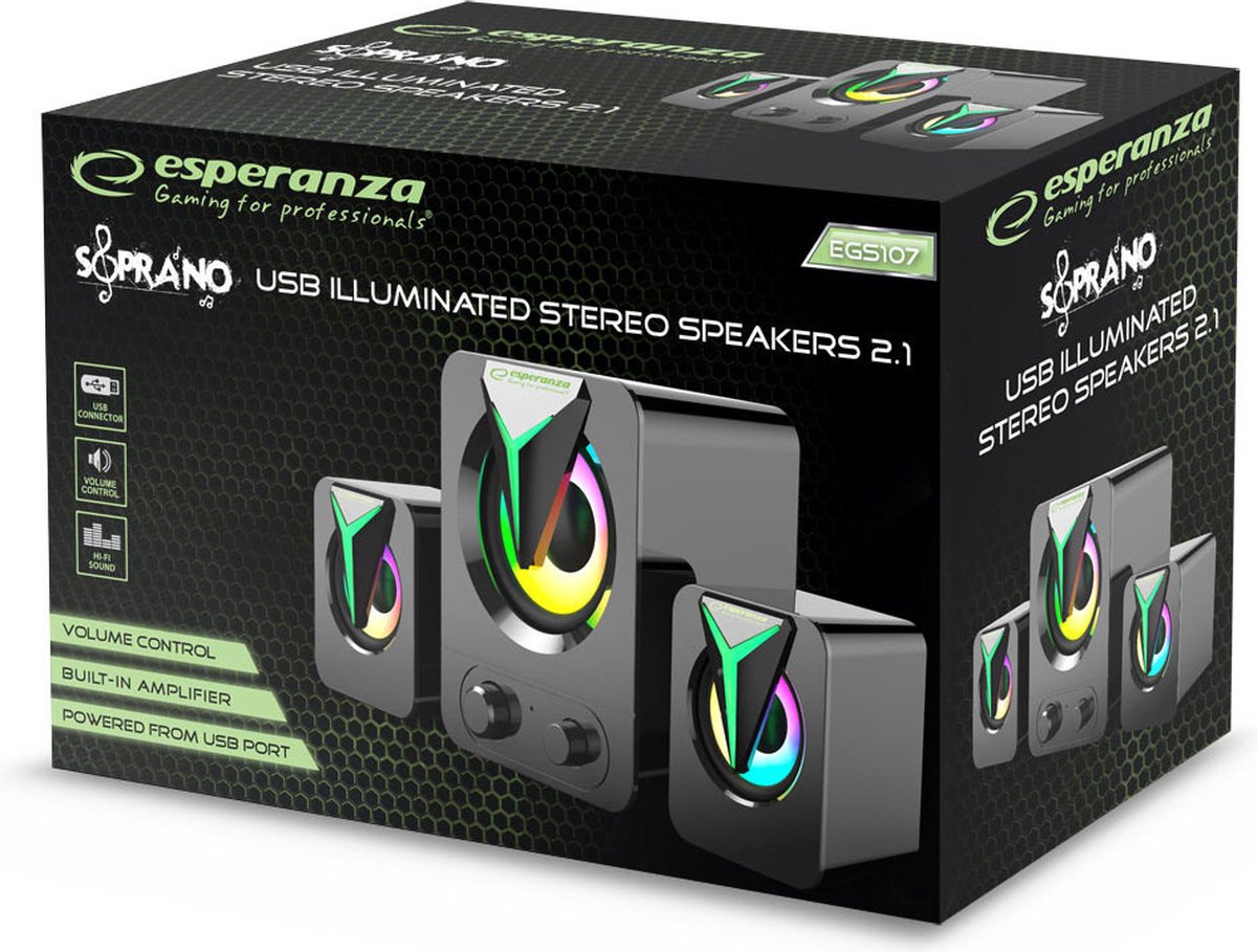 Esperanza - 2.1 Usb-Luidspreker Met Rgb-Led In Regenboogkleuren speaker - afbeelding 3