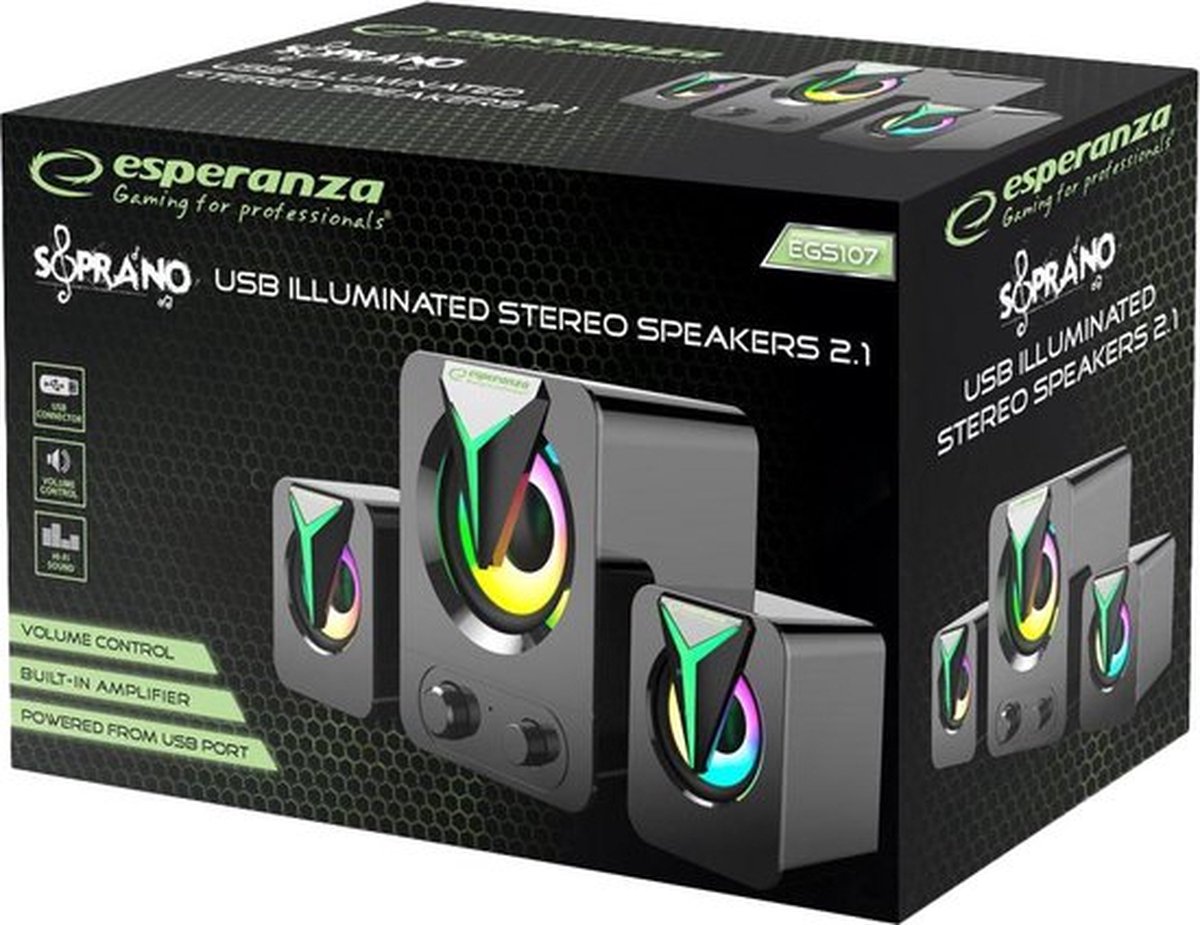 Esperanza - 2.1 Usb-Luidspreker Met Rgb-Led In Regenboogkleuren speaker - afbeelding 8