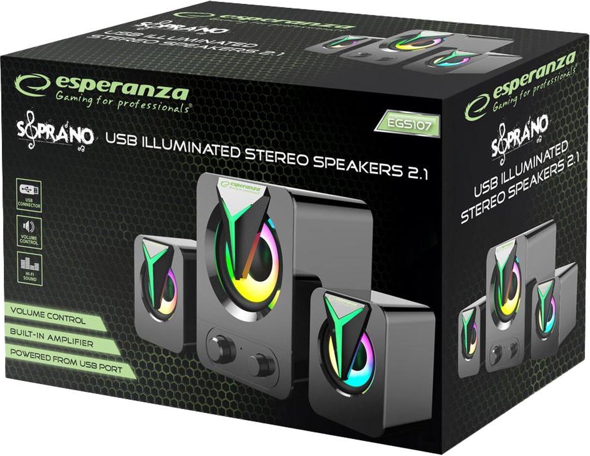 Esperanza - 2.1 Usb-Luidspreker Met Rgb-Led In Regenboogkleuren speaker - afbeelding 9