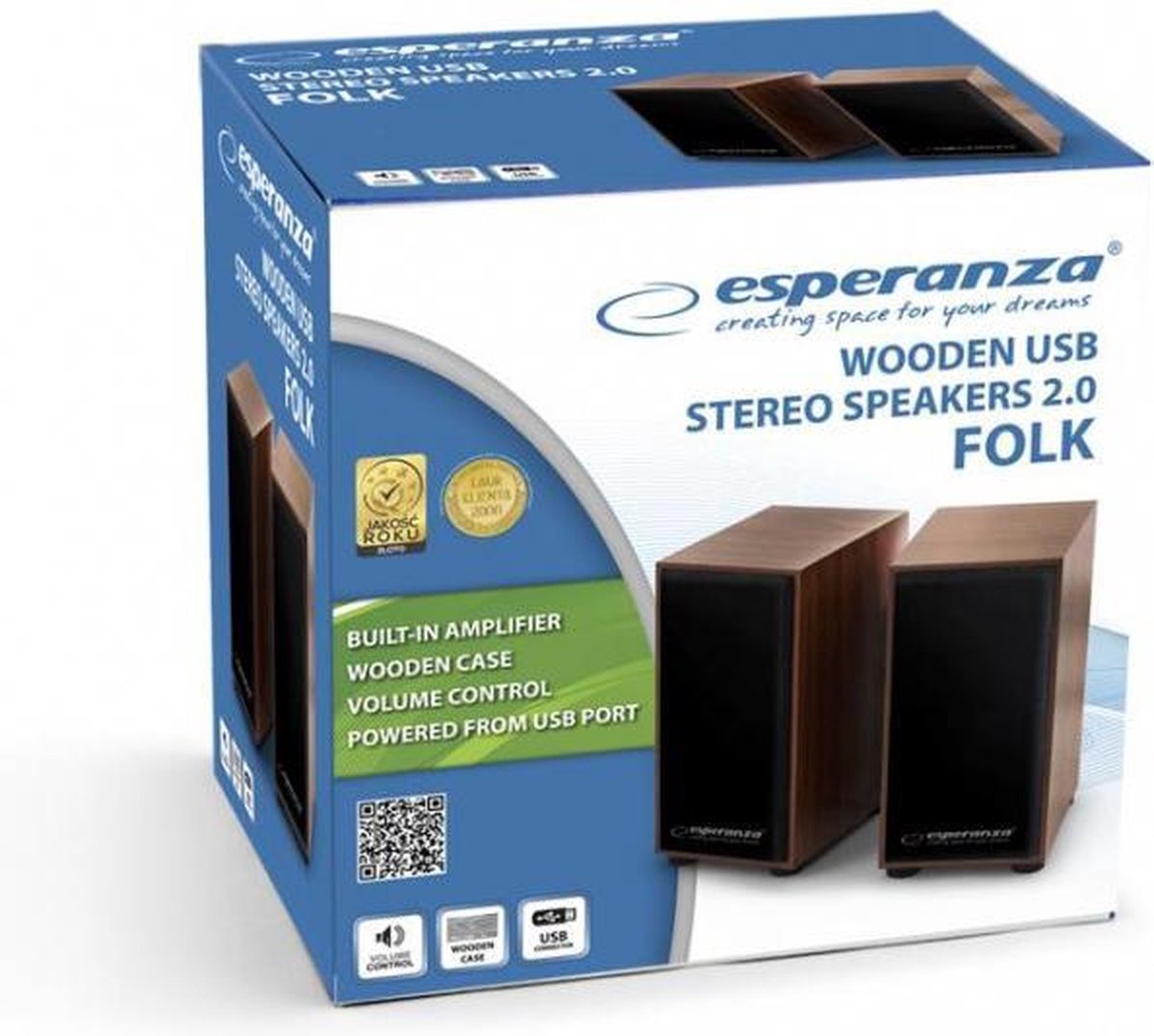 Esperanza Stereo Speakers 2.0 Folk - Met Houten Behuizing - afbeelding 2