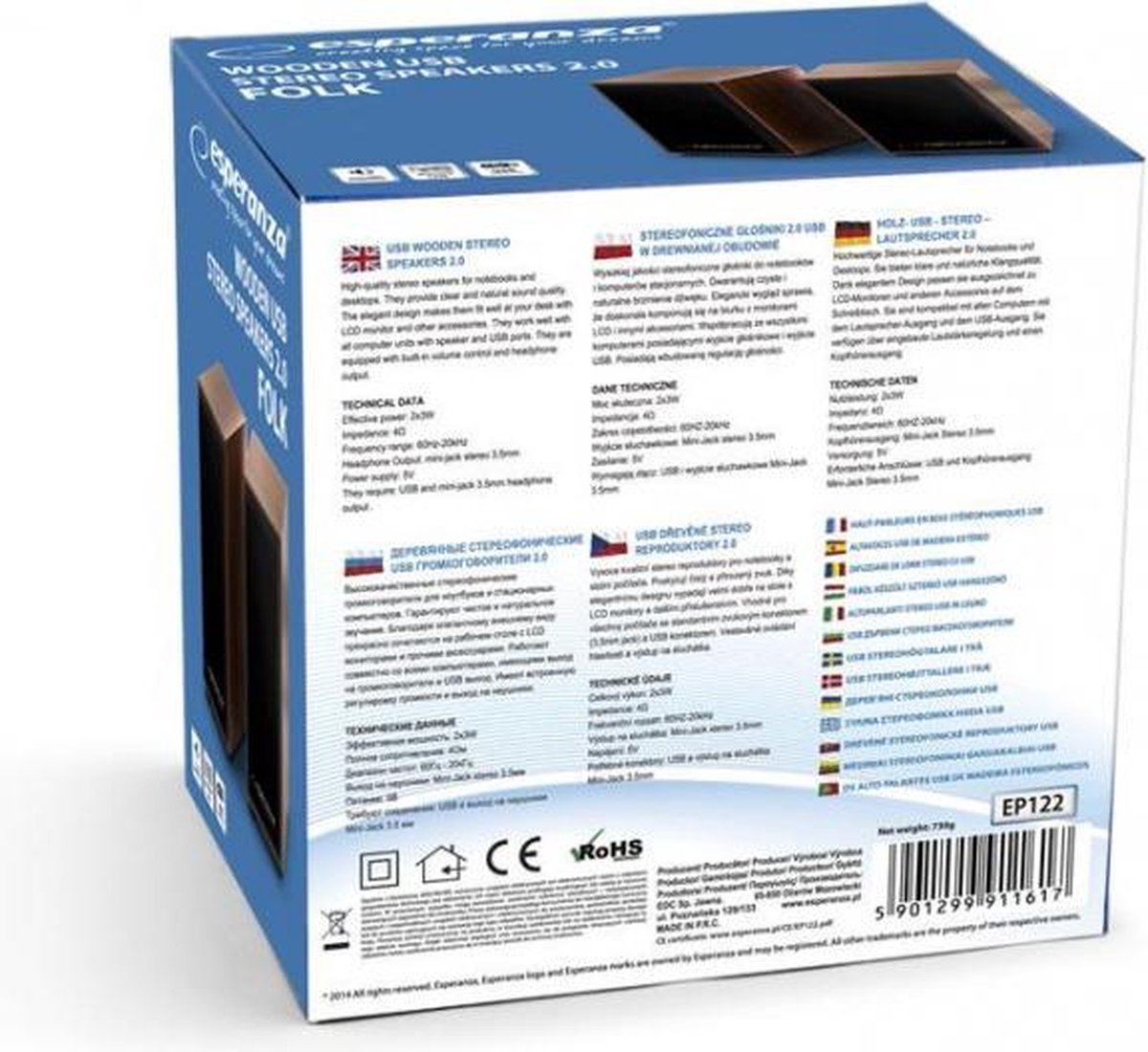 Esperanza Stereo Speakers 2.0 Folk - Met Houten Behuizing - afbeelding 4