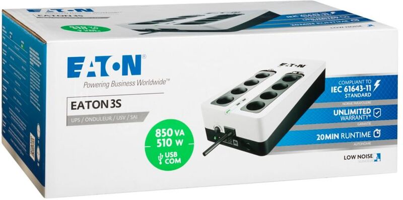 Eaton power 3s gen2 3s850d ups 3 orig - Uninterruptible Eaton 3S850D 510W White 850VA UPS (Black)