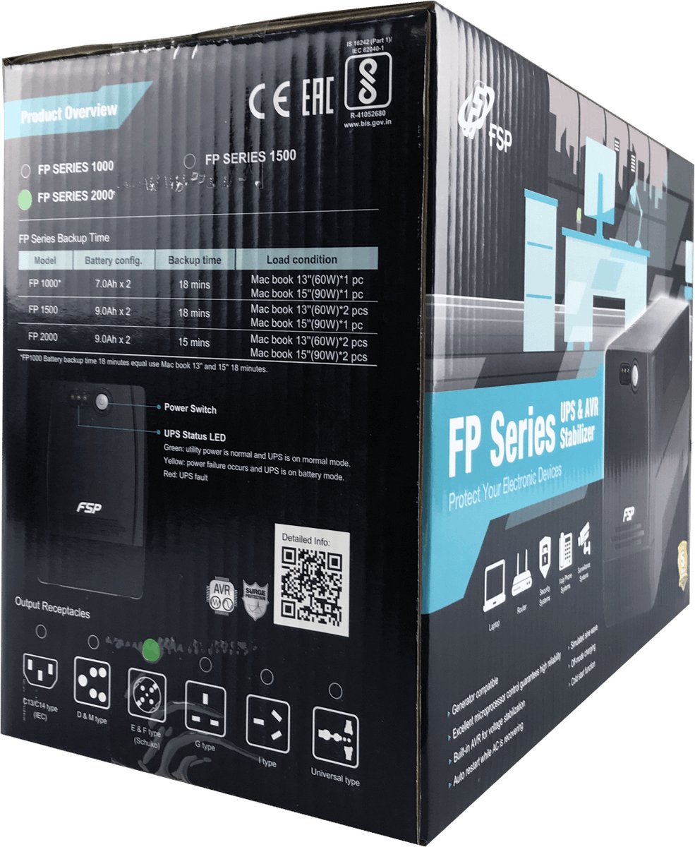 Fsp/Fortron Fp 1500 Line-Interactive 1500Va 4Ac Outlet(S) Mini Toren Zwart Ups - afbeelding 4