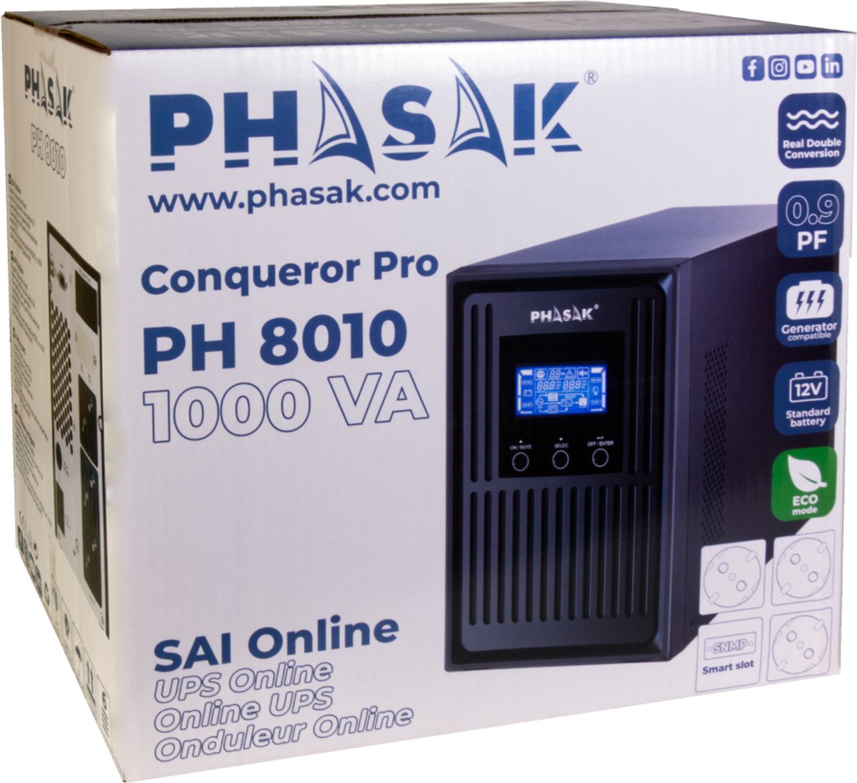 Phasak Conqueror Pro PH 8010 Online 1000VA UPS - afbeelding 4