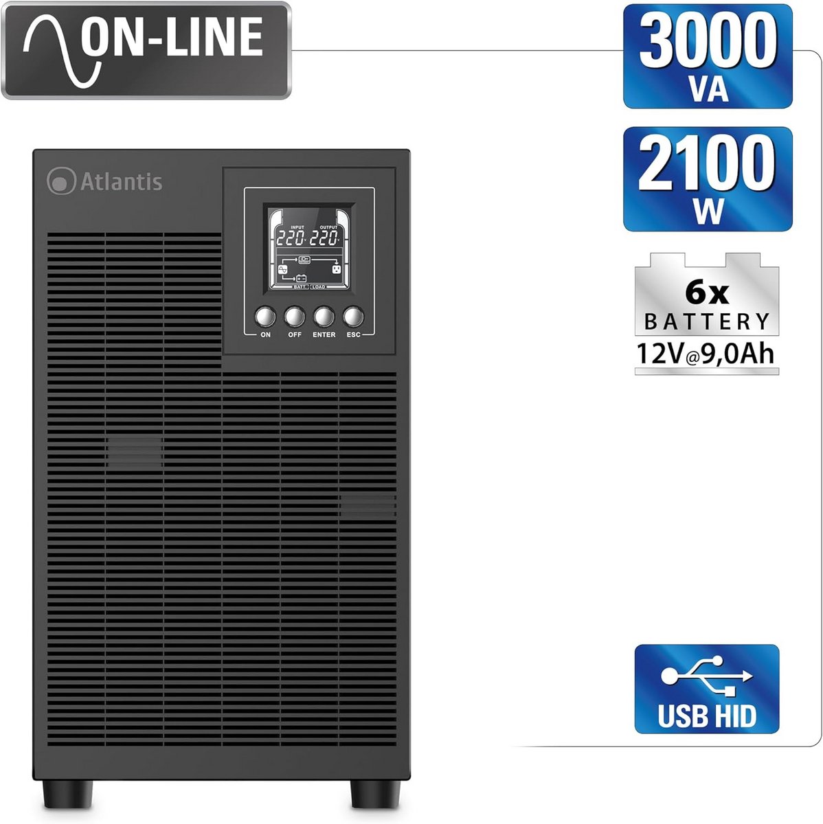 UPS Dubbele Conversie 3000VA 2100W Zuivere Sinusgolf - afbeelding 3