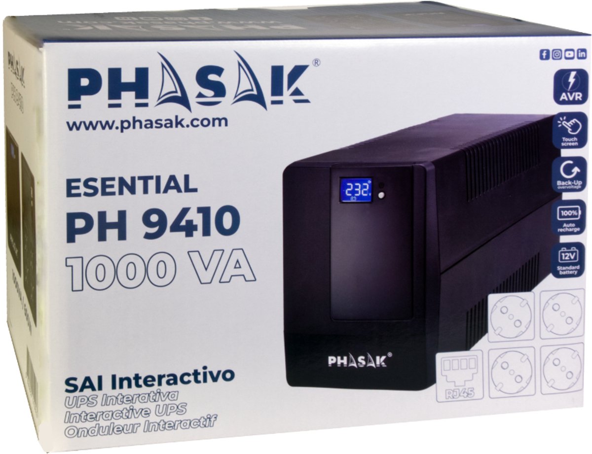 Phasak Esential Interactive 1000 VA UPS - afbeelding 6