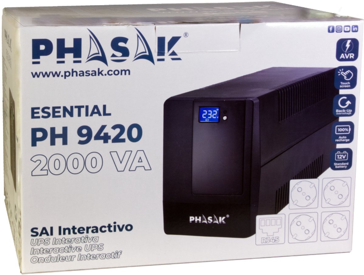 Phasak Esential Interactive UPS 2000VA / 1200W - afbeelding 5