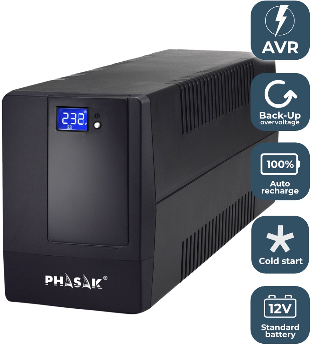 Phasak Basic Ups Line-Interactive 0,6 Kva 360 W 2 Ac-Uitgang(En) - afbeelding 5