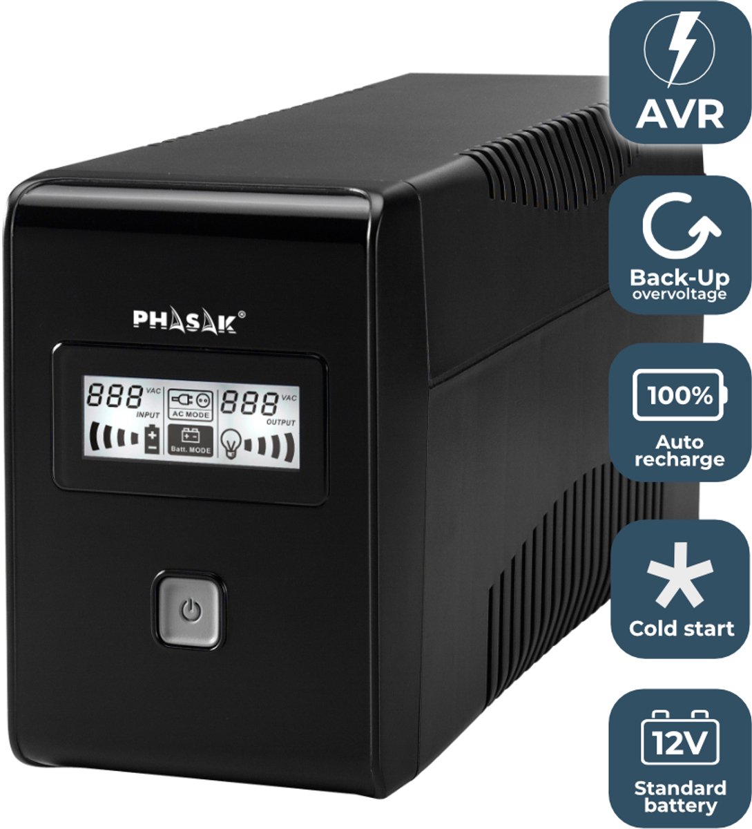 Phasak Esential Ups Line-Interactive 0,65 Kva 360 W 2 Ac-Uitgang(En) - afbeelding 6