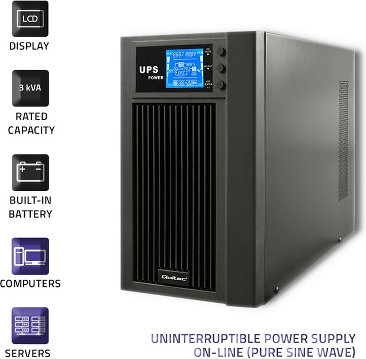 On-line UPS 3kVA 2.4kW Pure Sine Wave LCD USB - afbeelding 10