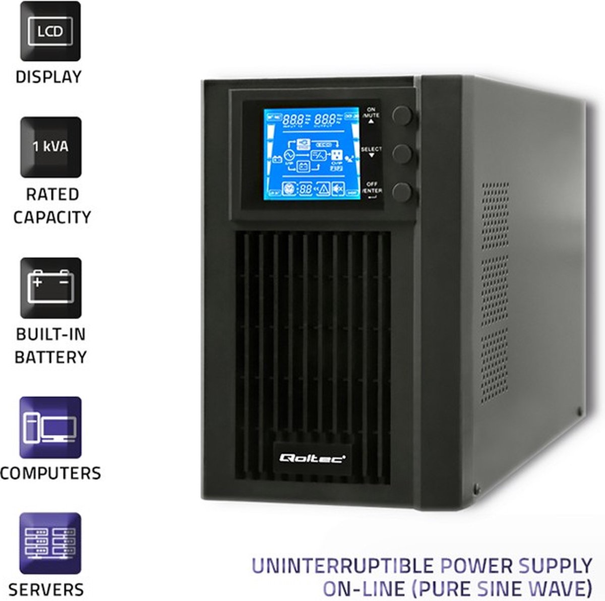 Ononderbroken Stroomvoorziening | Online | Zuivere Sinus | 1 Kva | 800W | Lcd-Scherm. 1000VA UPS - afbeelding 10