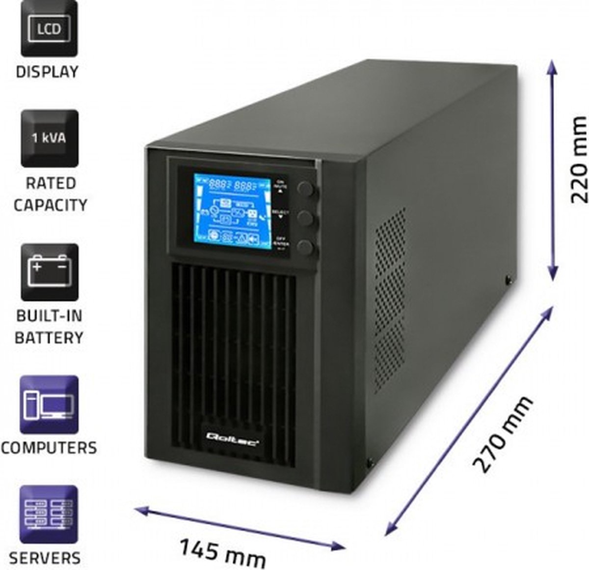 Ononderbroken Stroomvoorziening | Online | Zuivere Sinus | 1 Kva | 800W | Lcd-Scherm. 1000VA UPS - afbeelding 3