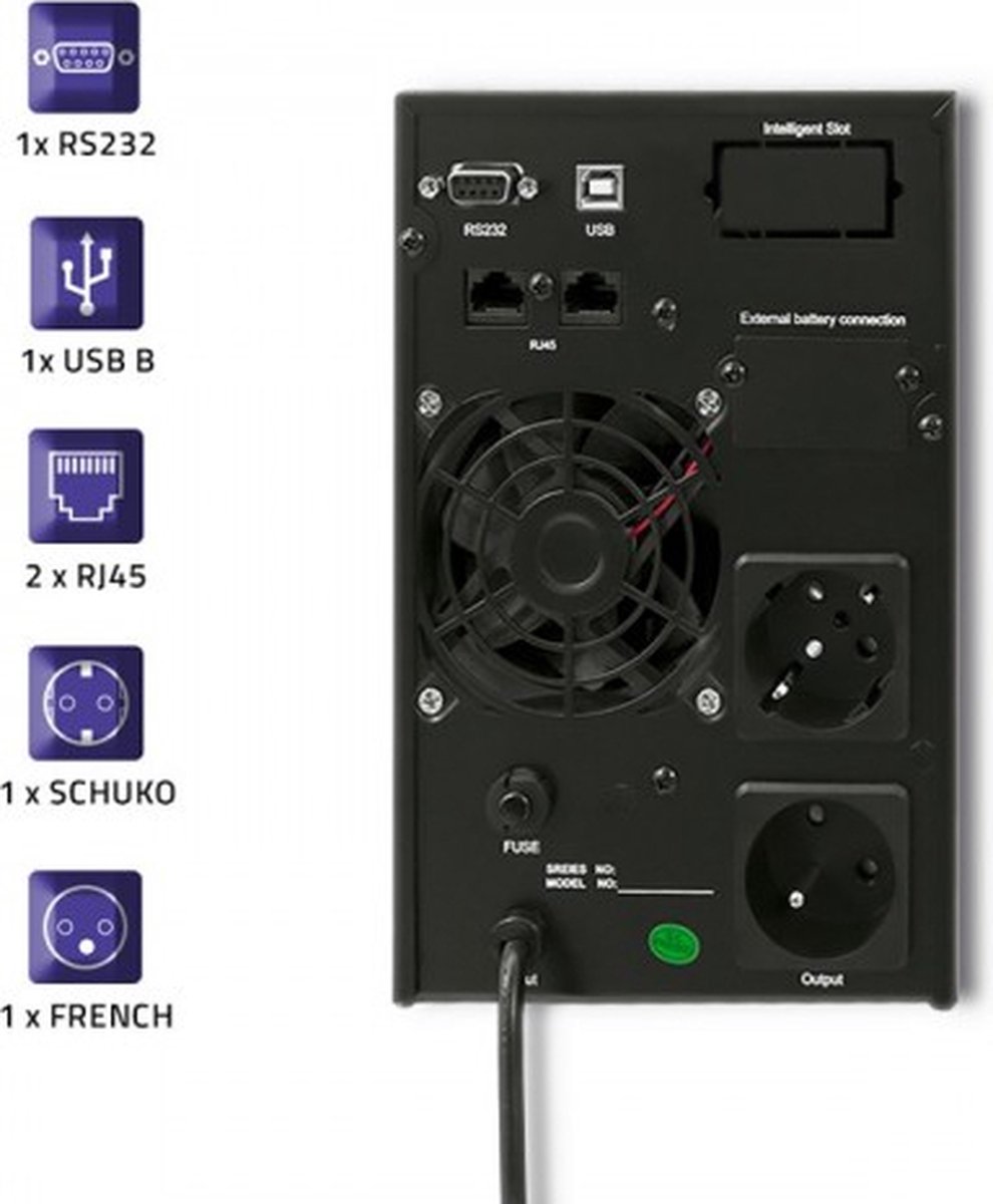 Ononderbroken Stroomvoorziening | Online | Zuivere Sinus | 1 Kva | 800W | Lcd-Scherm. 1000VA UPS - afbeelding 4