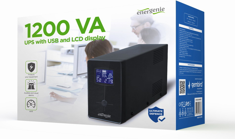 Ups met lcd 1200 va 2 orig - UPS Energenie Eg-UPS-033 UPS Met LCD, 1200VA UPS (Black)