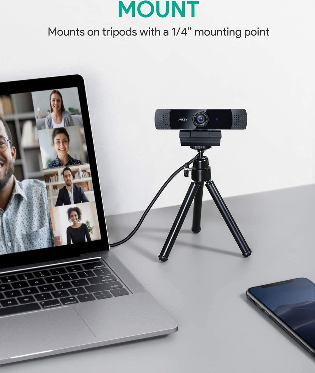 Aukey Pc-Lm1 1080P Full Hd Webcam Met Autofocus - afbeelding 3