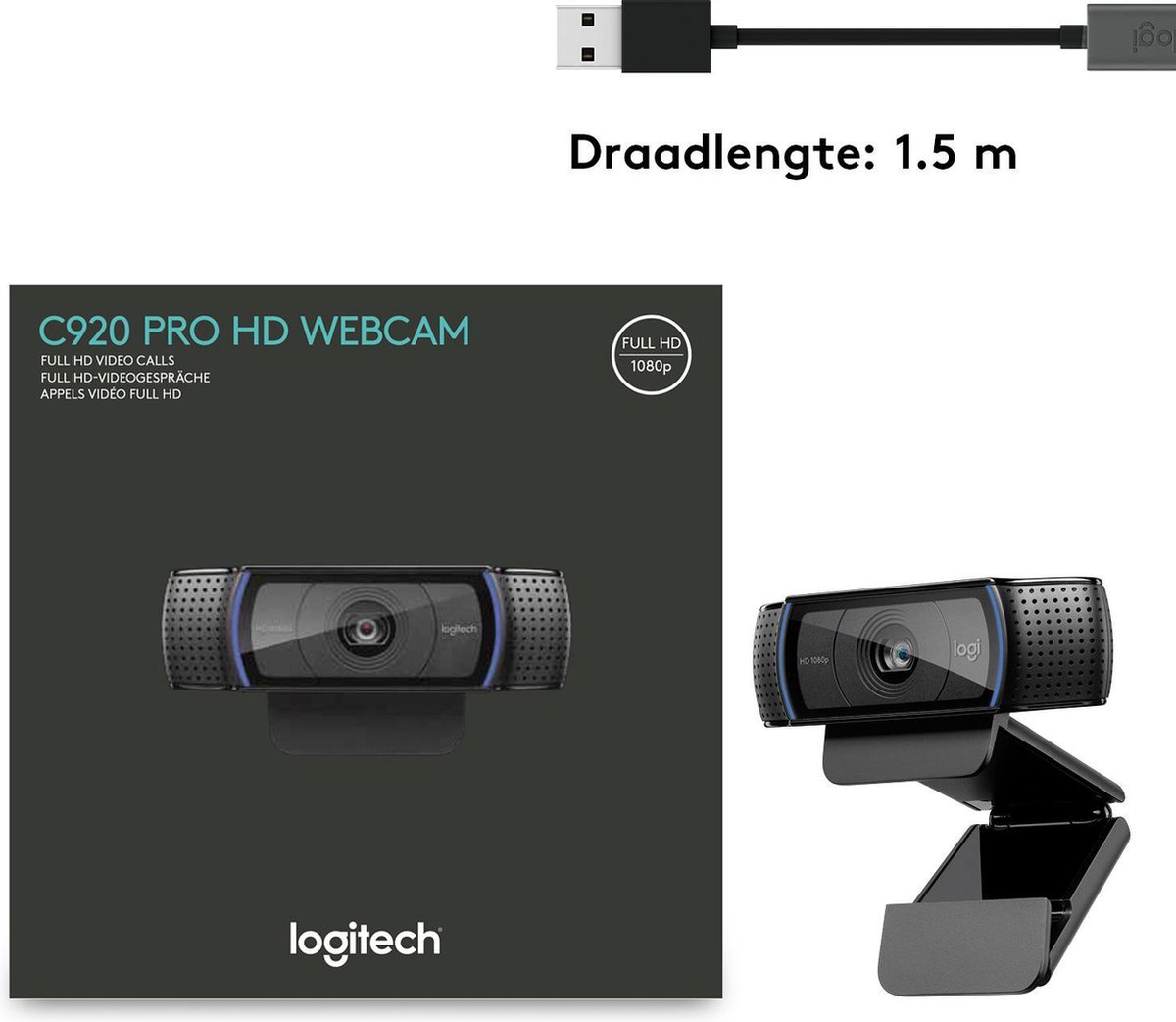 Logitech C920 - Hd Pro Webcam - Full Hd 1080P - Bedraad - Twee Microfoons - afbeelding 8