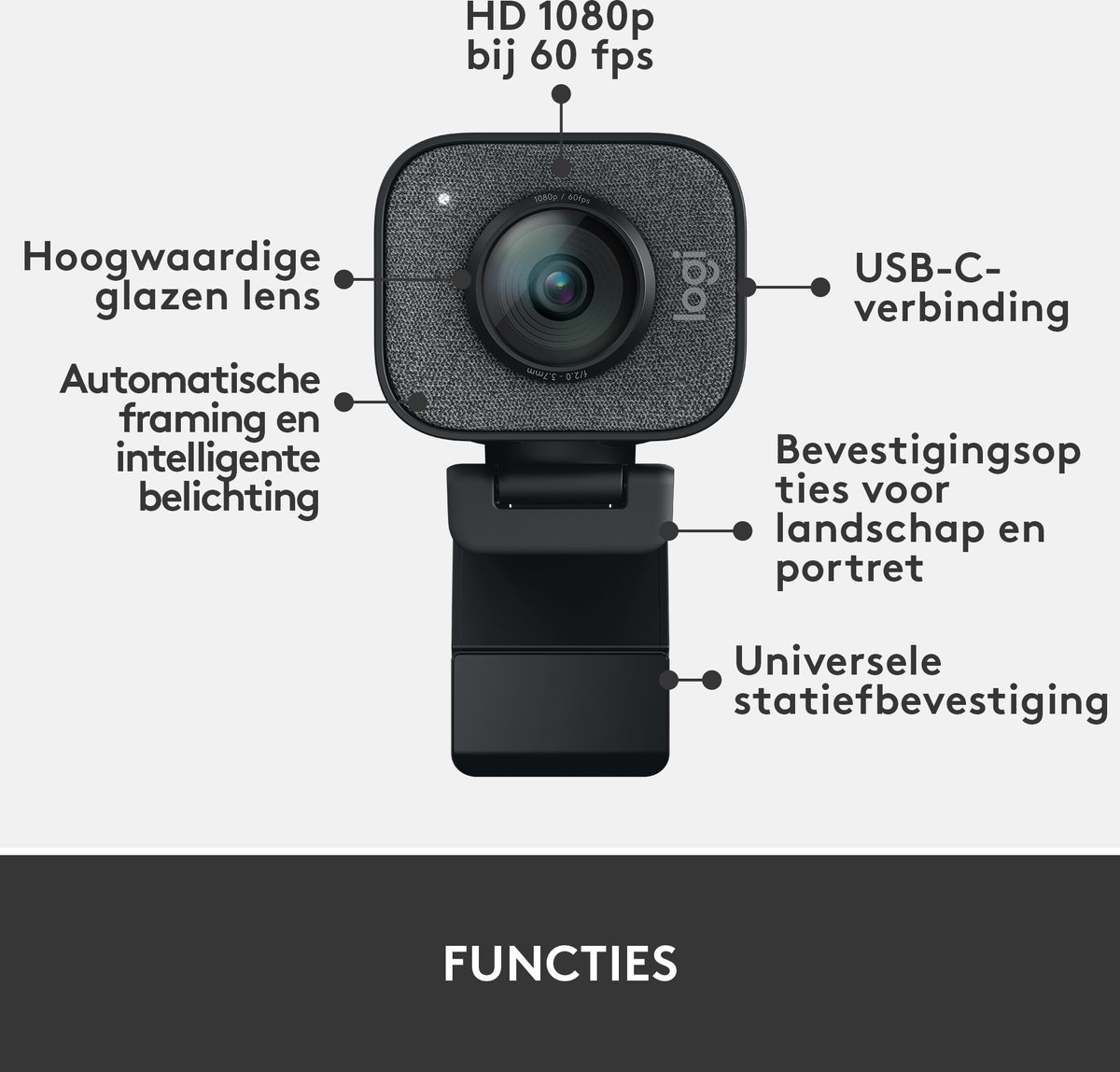 Logitech For Creators Streamcam - Webcam - Usb C - Full Hd - Slimme Autofocus - - afbeelding 2