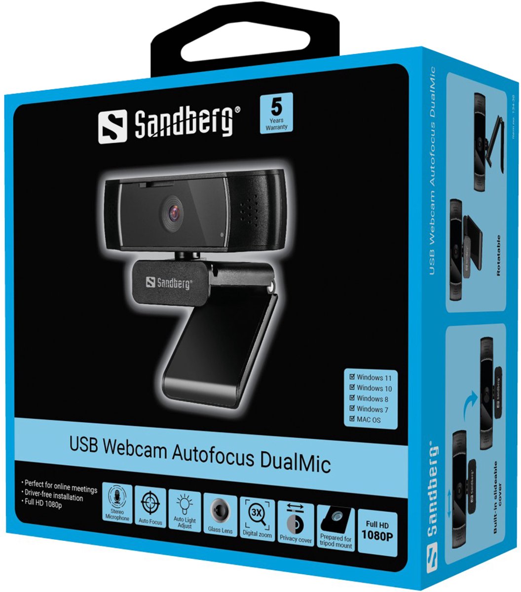 Sandberg - 134-38 - Webcam - 1920 X 1080 - Usb 2.0 - Zwart - Autofocus - - afbeelding 10